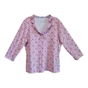 J McLaughlin Women XL Durham Top Pink White Diamond 3/4 Sleeve Catalina Cloth 42